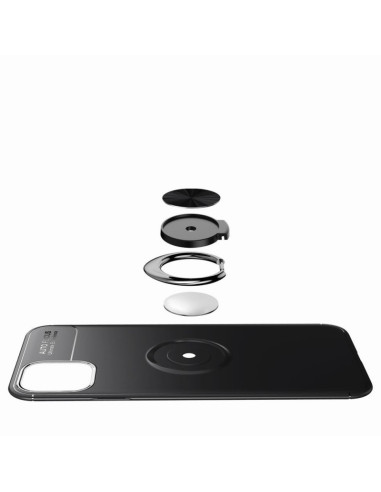 Svart stöttåligt skal för iPhone 12 Mini med avtagbar ringhållare, visat i detaljvy