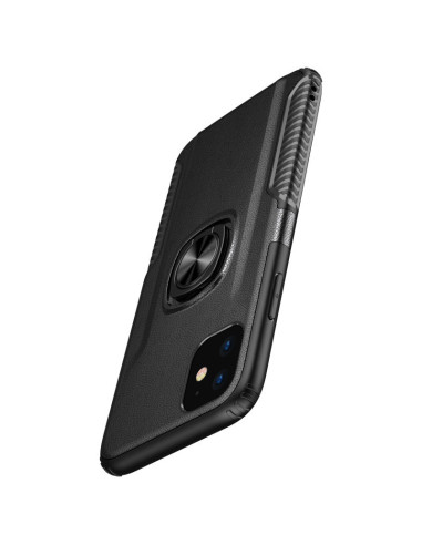 Svart stöttåligt skal för iPhone 12 Mini med ringhållare, sett snett bakifrån