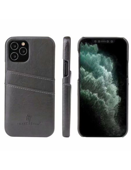 Svart iPhone 12 Mini skal med korthållare, sett framifrån med telefonens skärm synlig