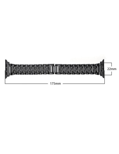 Detaljvy av svart metallarmband med strass för Apple Watch 38/40mm, sett ovanifrån