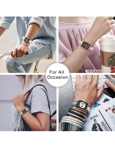 Apple Watch 38/40mm med roséguld metallarmband och strass, bärs i en avslappnad miljö