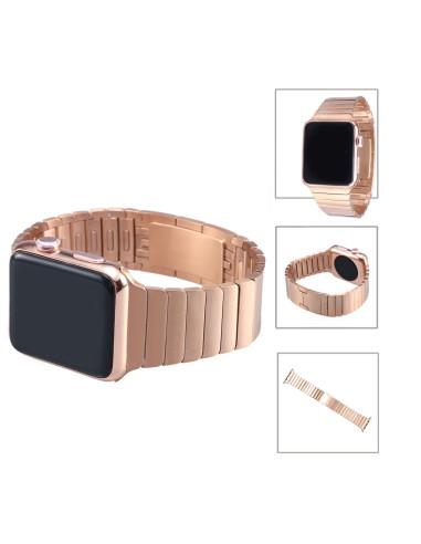 Länkarmband i roséguld visat från flera vinklar, inklusive en närbild av armbandet