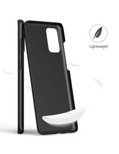 Ultratunt mattsvart skal för Samsung S20 FE, sett från sidan med fokus på materialets lätthet