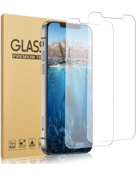 iPhone 12 med härdat glas monterat, visar skärmskyddets passform och transparens