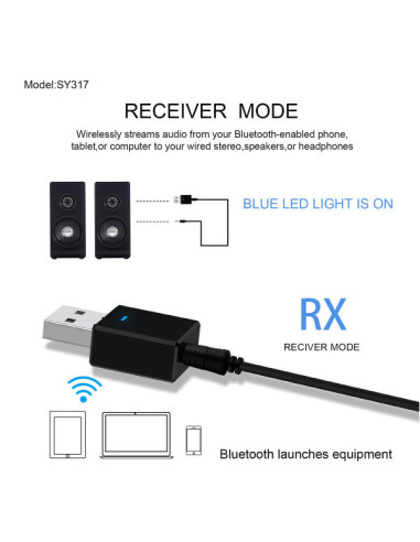 Bluetooth 5.0 Sändare / Mottagar Adapter AUX 3.5mm