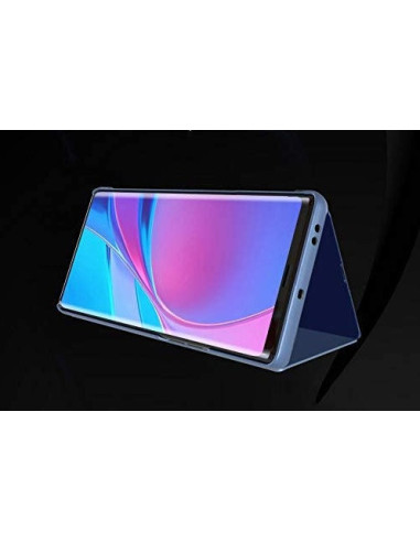Xiaomi Poco X3 NFC flipfodral i stående läge, med tydlig spegelvy och färgglad skärm