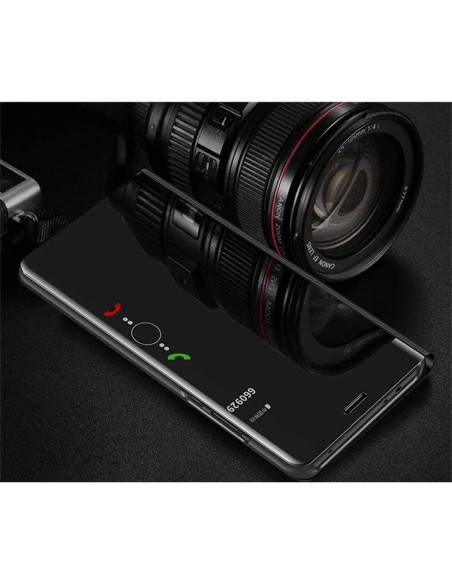 Xiaomi Poco X3 NFC flipfodral med spegelvy, visande samtalsinformation och kamera i bakgrunden