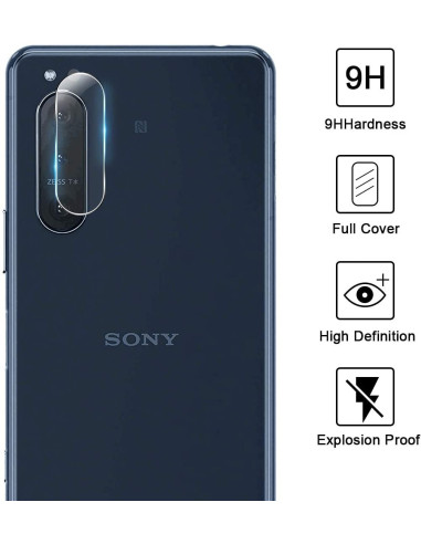 Detaljvy av transparent kameraskydd för Sony Xperia 5 II med hög hårdhet