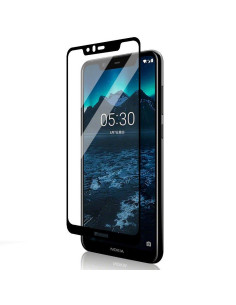 Härdat glas för Nokia 5.1 monterat på telefon, med tydlig skärmvy