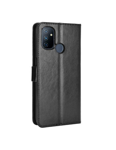 Svart plånboksfodral för OnePlus Nord N100 med stängd design och magnetlås