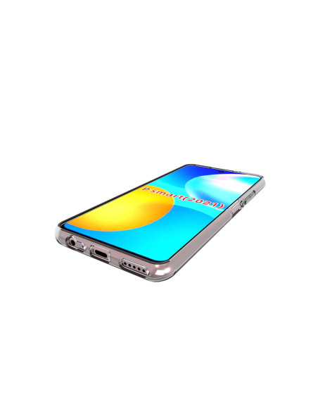 Framifrån vy av genomskinligt TPU-skal för Huawei P Smart 2021 med tydlig skärmvisning