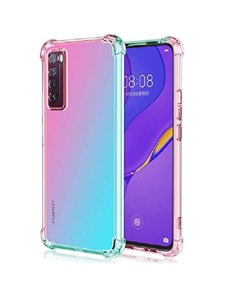Transparent TPU-skal med förstärkta hörn, monterat på Huawei P Smart 2021, i en färgglad design