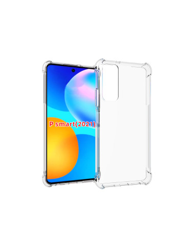 Transparent TPU-skal med förstärkta hörn, sett framifrån på Huawei P Smart 2021