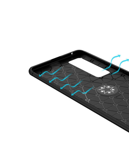 Detaljvy av insidan på svart stöttåligt skal för Huawei P Smart 2021 med mönster