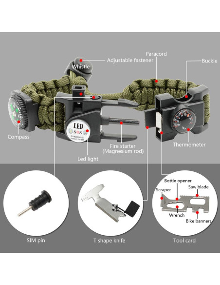 Paracord Survival Armband Taktiskt Nödutrustningssats