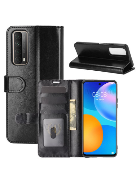 Svart plånboksfodral för Huawei P Smart 2021 med öppet lock och kreditkortsfack