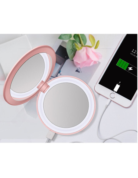 Kompakt Sminkspegel med LED-Belysning och Powerbank