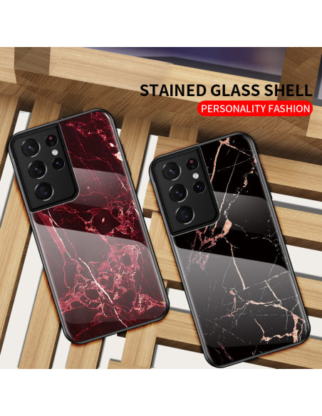 Samsung S21 Ultra Marmorskal 9H Härdat Glas Baksida Glassback V2