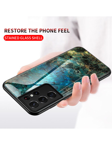 Samsung S21 Ultra Marmorskal 9H Härdat Glas Baksida Glassback V2
