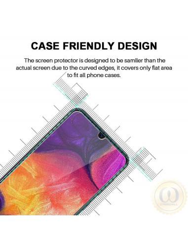 Närbild av härdat glas för Samsung A02s med fokus på de rundade kanterna och passformen
