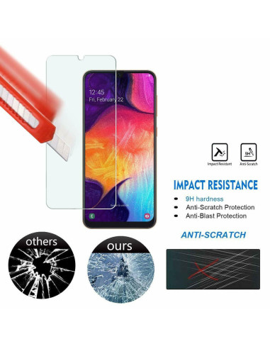 Samsung A02s med härdat glas som visar skärmens skydd mot repor och stötar