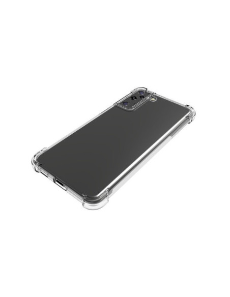 Samsung S21 Plus skal i transparent TPU, sett bakifrån med förstärkta hörn