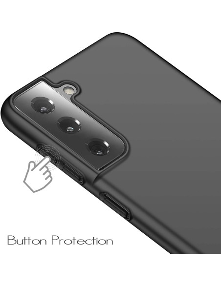 Detalj av mattsvart skal för Samsung S21 Plus med fokus på knappsäkerhet