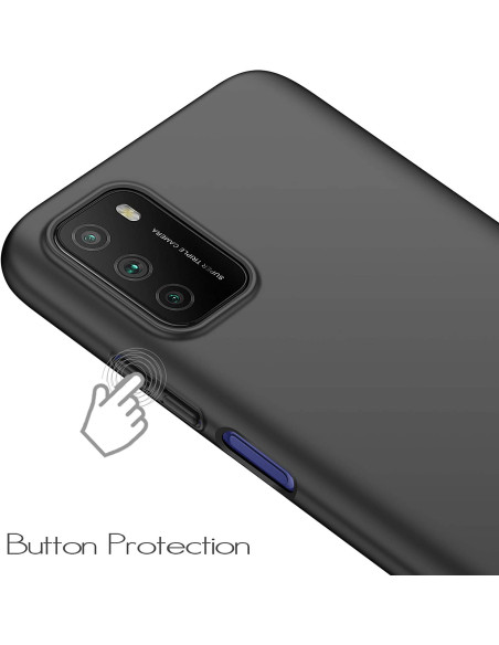 Mattsvart skal för Xiaomi Poco M3, detaljvy av knappar med skyddande funktion