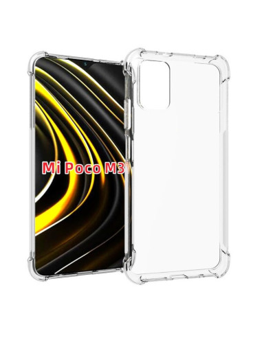 Transparent TPU-skal för Xiaomi Poco M3 med förstärkta hörn, sett framifrån