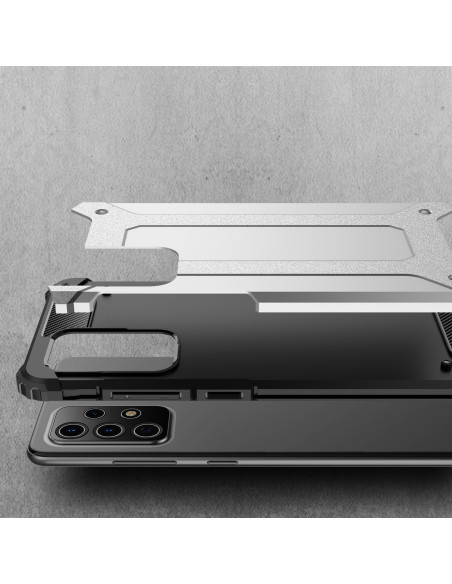 Samsung A72 5G SlimArmor skal i silver, detaljvy av baksidan med skärmutskärning