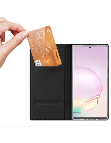 Närbild av Samsung Note 20 flipfodral med kortfack och telefon insatt