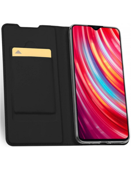 Xiaomi Redmi Note 8 Pro flipfodral öppet med kortfack och telefon monterad