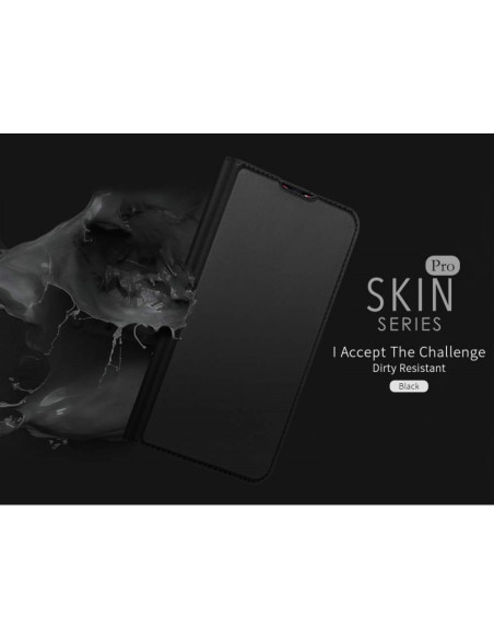 Svart Xiaomi Redmi Note 8 Pro flipfodral stängt med text och mönster på framsidan