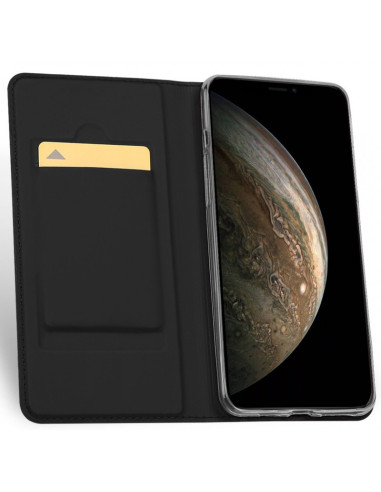 Öppet iPhone 11 Pro Max Flipfodral Skin Pro med kortfack, visande insidan och telefonens skärm