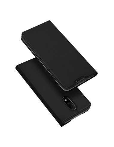 Svart OnePlus 7 flipfodral med kortfack, stängt och sett från sidan