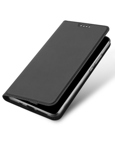 Svart Flipfodral Skin Pro för Mate 20 Lite, sett från sidan med öppet lock