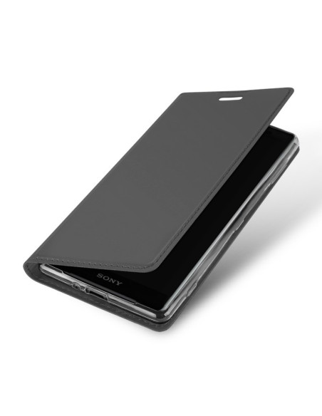 Svart flipfodral för Xperia XZ2 Compact, stängt med telefonens skärm synlig