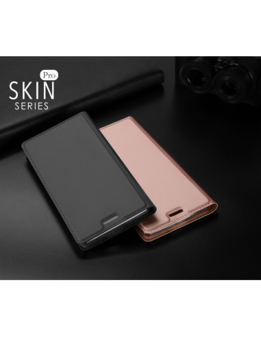 Svart flipfodral i Skin Pro-material för Xperia XZ2 Compact, liggande med insidan synlig