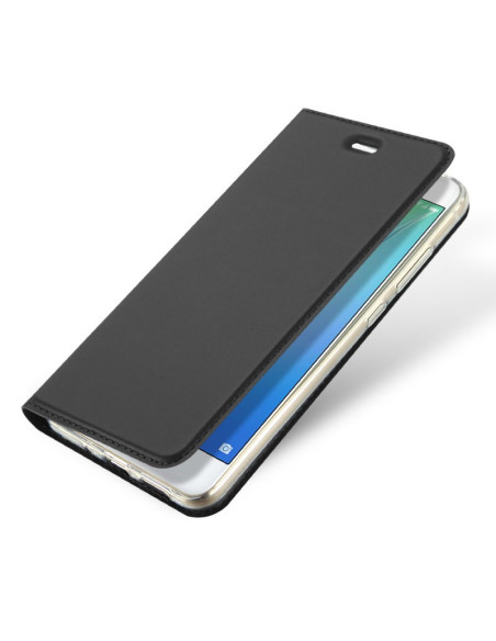 Svart flipfodral för Huawei P10 Lite, delvis öppet för att visa telefonens skärm