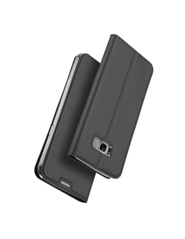 Svart flipfodral för Samsung S8, stängt och sett bakifrån med slät yta