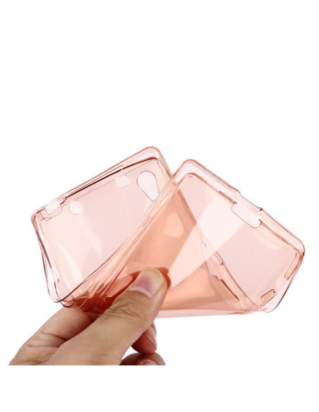 Närbild av 360° Heltäckande Silikonfodral Xperia Z5 i transparent färg, hålls i handen