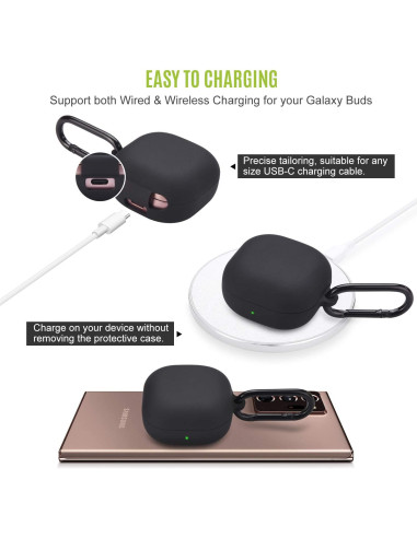 Silikonfodral för Samsung Galaxy Buds Pro/Live med karbinhake och laddningsport i fokus
