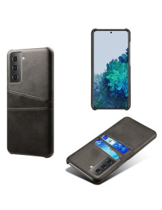 Svart mobilskal med korthållare för Samsung S21 Plus, sett från sidan och bakifrån