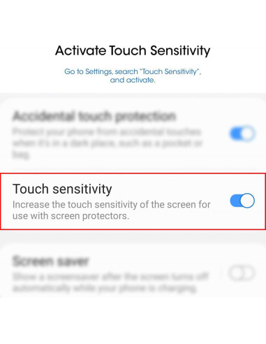 Inställning för beröringskänslighet på Samsung S10 med härdat glas installerat