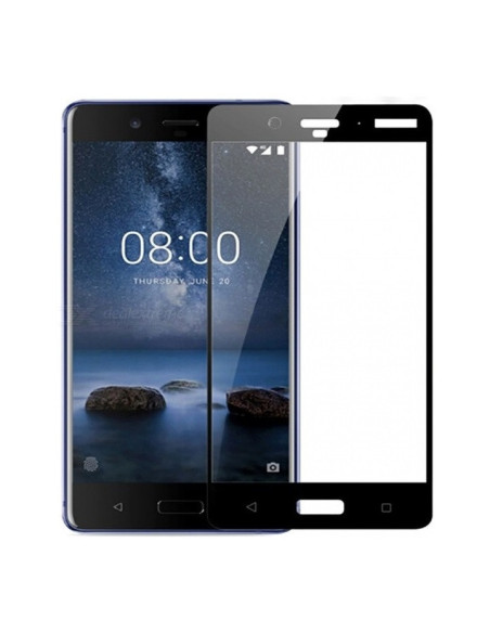 Framifrån vy av härdat glas för Nokia 8.1 med fullframesskydd
