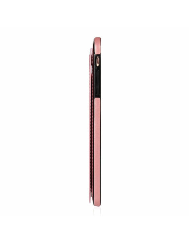 Sidan av iPhone 7 Plus stöttåligt skal i svart och roseguld med tre kortfack