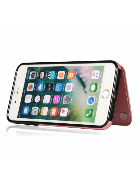 iPhone 7 Plus med stöttåligt skal i svart och roseguld, stående vy med öppen flip-design