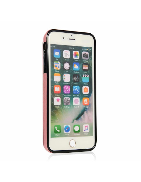 iPhone 7 Plus med stöttåligt skal i svart och roseguld, sidovy med stängd flip-design