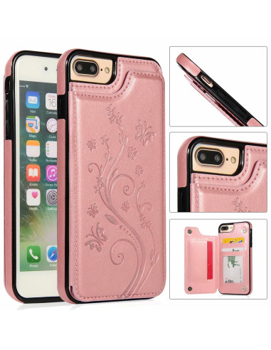 Svart och roseguld flip-skal för iPhone 8 Plus med tre kortfack, detaljvy