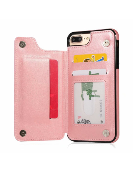 Inuti av svart och roseguld flip-skal för iPhone 8 Plus med tre kortfack, detaljvy